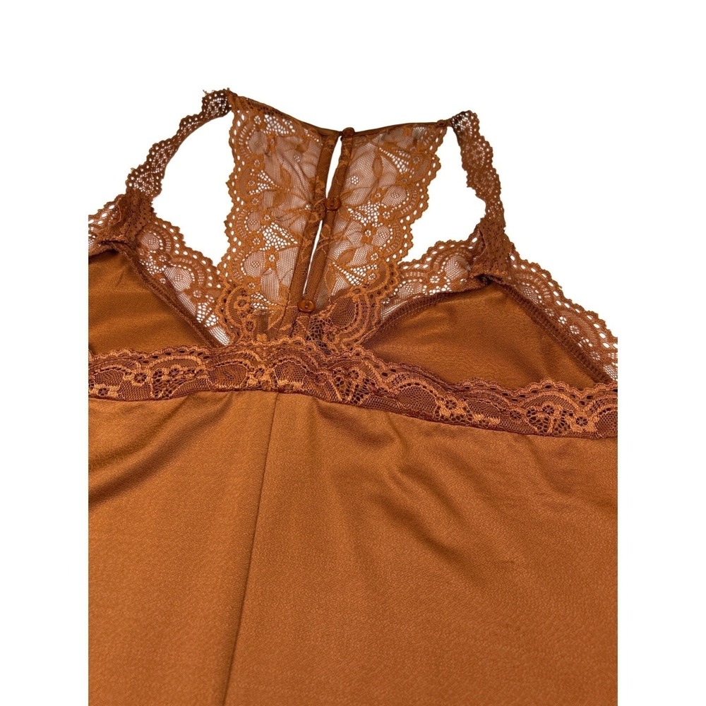 Daytrip Rust Brown Lace Racerback Tank Top V-Neck Keyhole Back Size M